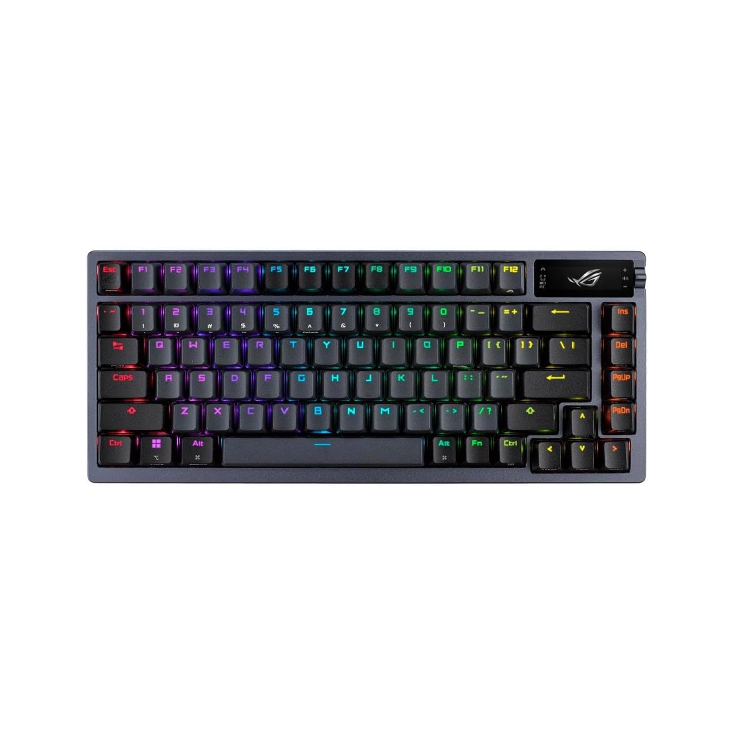 لوحة مفاتيح مخصصة للألعاب ASUS ROG Azoth بنسبة 75% لاسلكية مخصصة للألعاب، وشاشة OLED، وتخميد ثلاثي الطبقات، ومفاتيح ROG NX Snow قابلة للتبديل السريع ومثبتات لوحة المفاتيح، وأغطية مفاتيح PBT، RGB-White 