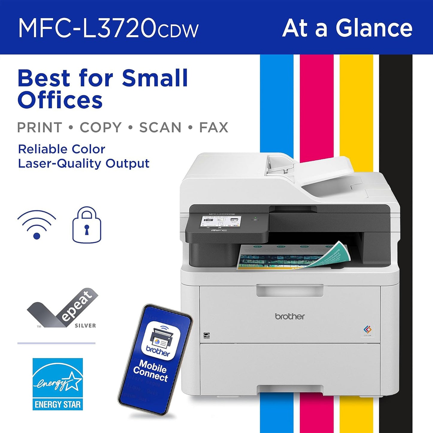 Brother MFC-L3720CDW Wireless Digital Color All-in-One Printer with Laser Quality Output, Copy, Scan, Fax, Duplex, Mobile