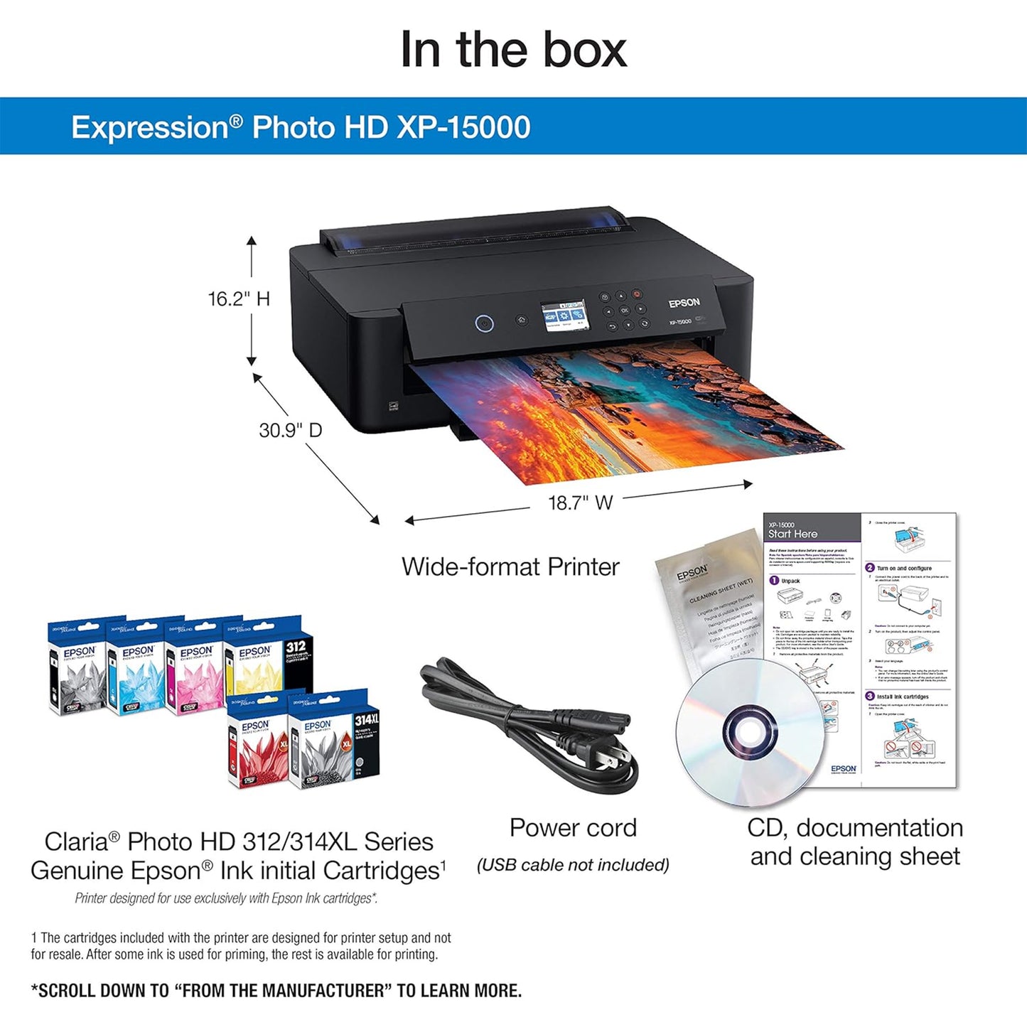 Epson Expression Photo HD XP-15000 Wireless Color Wide-Format Printer, Amazon Dash Replenishment Ready, Black, Large