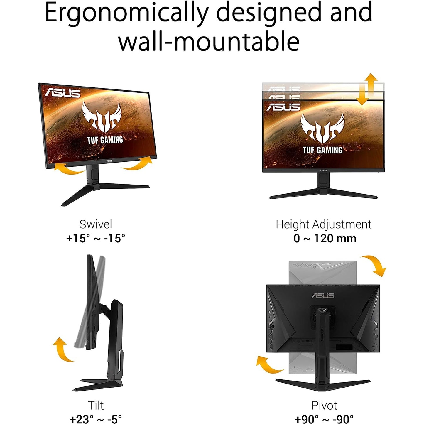 شاشة الألعاب ASUS TUF Gaming VG279QL1A مقاس 27 بوصة بتقنية HDR، بدقة 1080P Full HD، و165 هرتز (يدعم 144 هرتز)، وIPS، و1 مللي ثانية، وFreeSync Premium، وDisplayHDR 400، وطمس الحركة المنخفض للغاية، والعناية بالعين، ومنفذ HDMI DisplayPort، أسود 