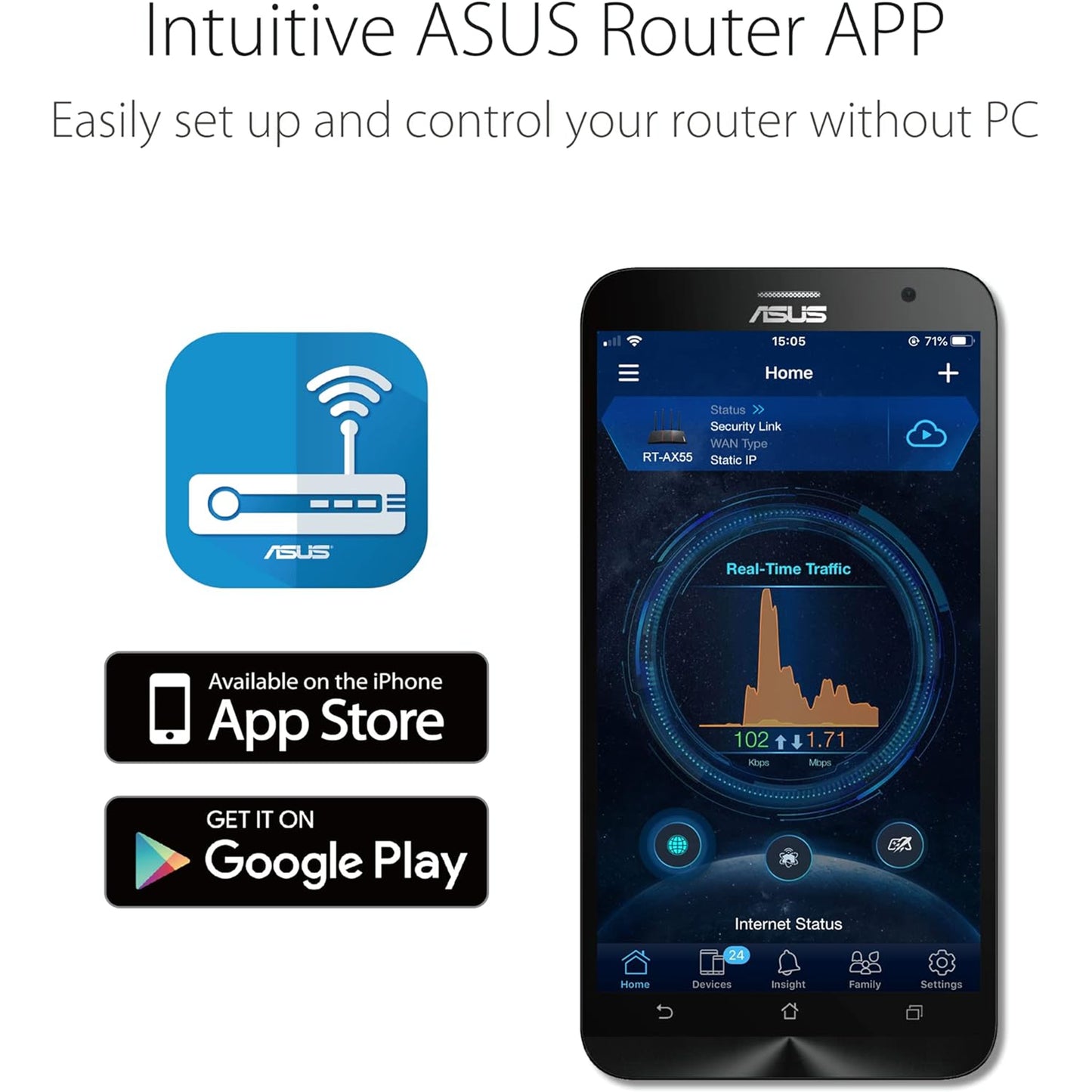 ASUS RT-AX1800S Dual Band WiFi 6 Extendable Router, Subscription-Free Network Security, Parental Control, Built-in VPN, AiMesh Compatible, Gaming & Streaming, Smart Home