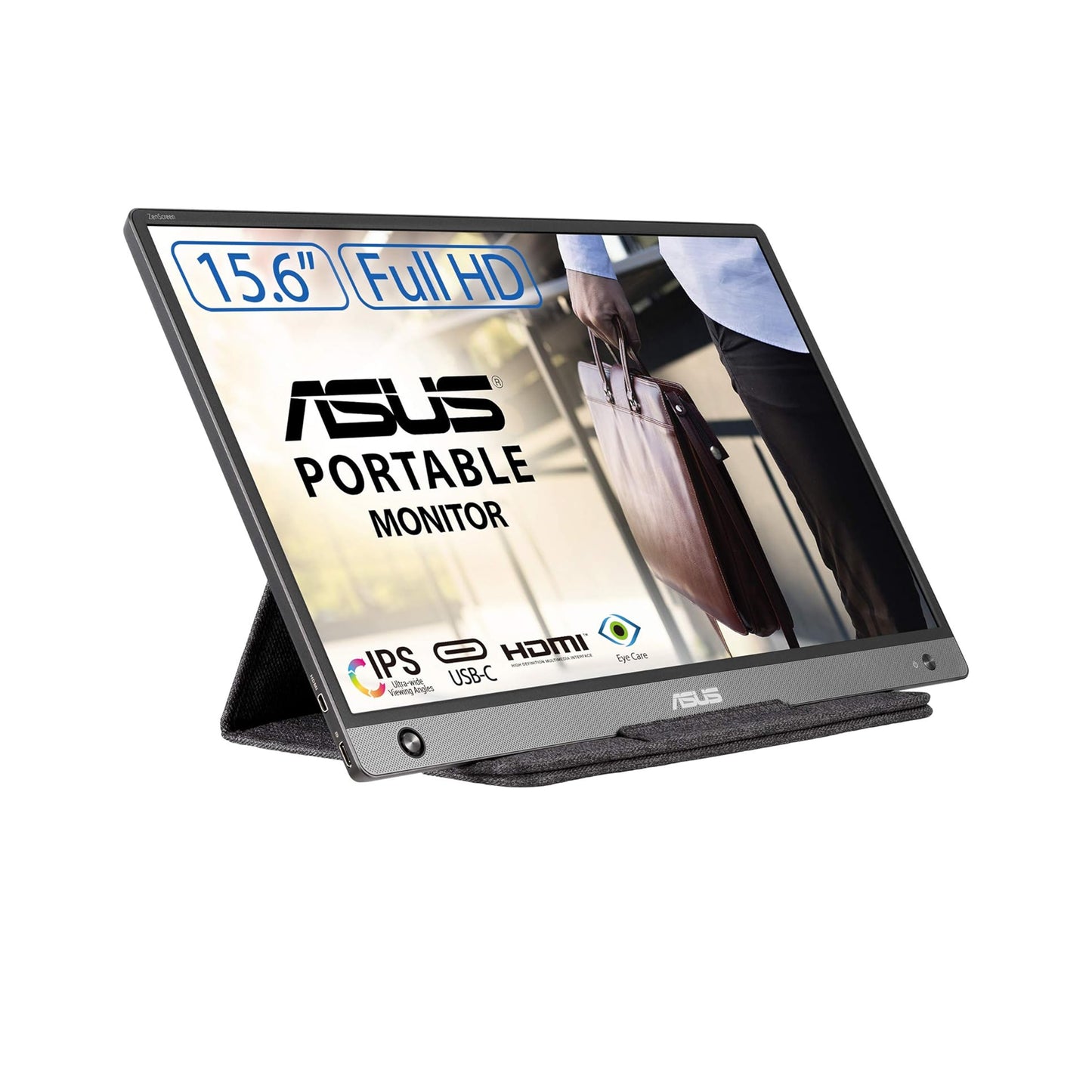 ASUS ZenScreen 15.6” 1080P Portable USB Monitor (MB16AH-Z) - FHD, IPS, USB Type-C, Micro-HDMI, Eye Care, Speakers, Tripod Mountable, Anti-Glare Surface, Protective Sleeve
