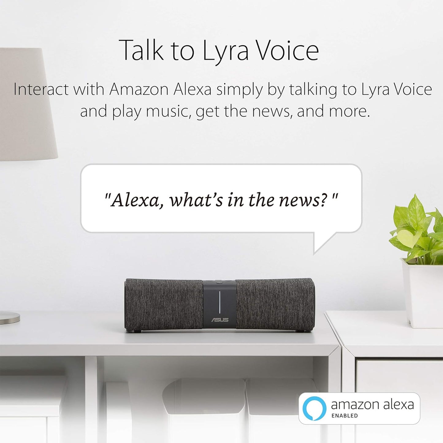 راوتر ASUS Lyra Voice الكل في واحد Smart Voice Home Mesh WiFi ثلاثي النطاق (AC2200)، Amazon Alexa مدمج، أمان Aiprotection مدى الحياة من Trend Micro، التحكم الأبوي، بلوتوث، مكبرات صوت مدمجة 