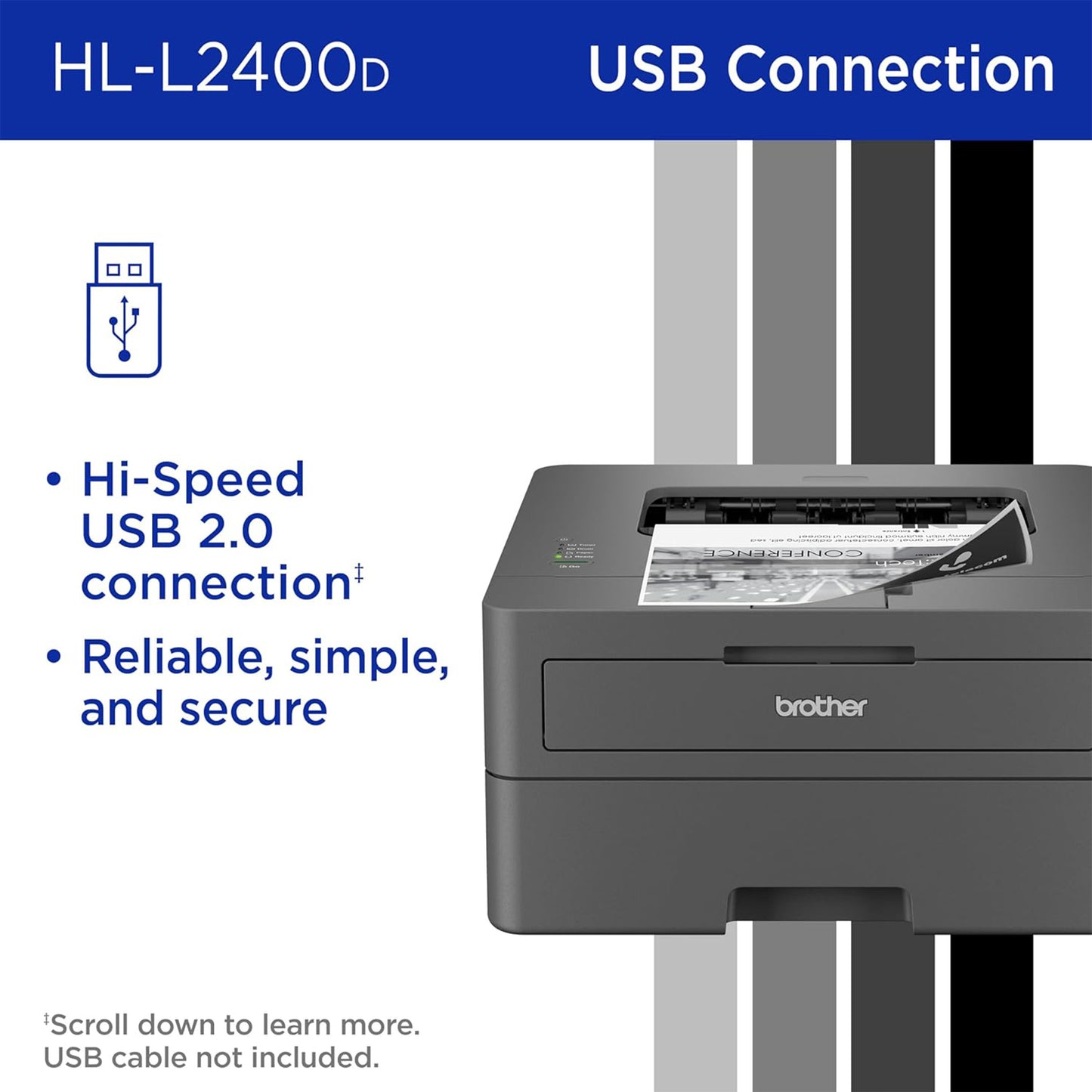 Brother HL-L2400D Compact Monochrome Laser Printer with Duplex Printing, USB Connection, Black & White Output