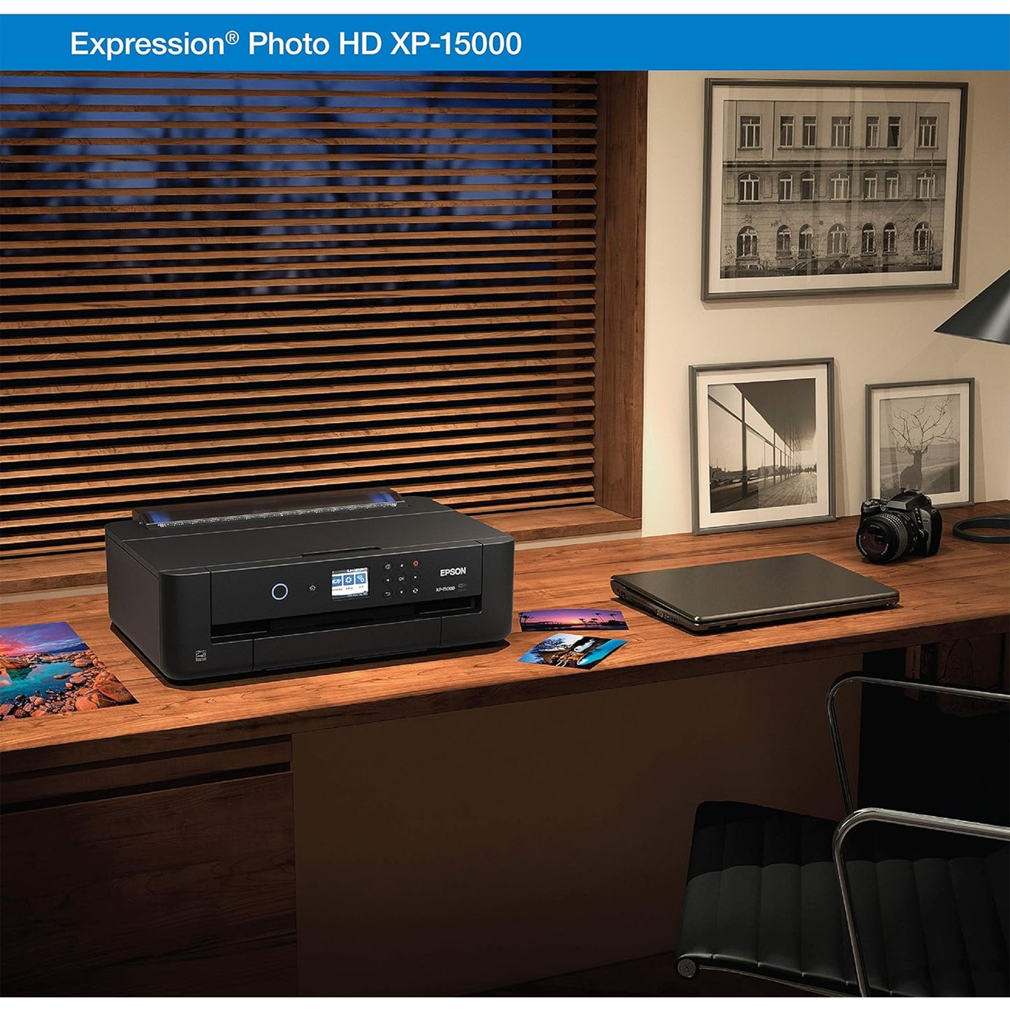 طابعة Epson Expression Photo HD XP-15000 اللاسلكية الملونة ذات التنسيق العريض، جاهزة للتجديد من Amazon Dash، أسود، كبير 