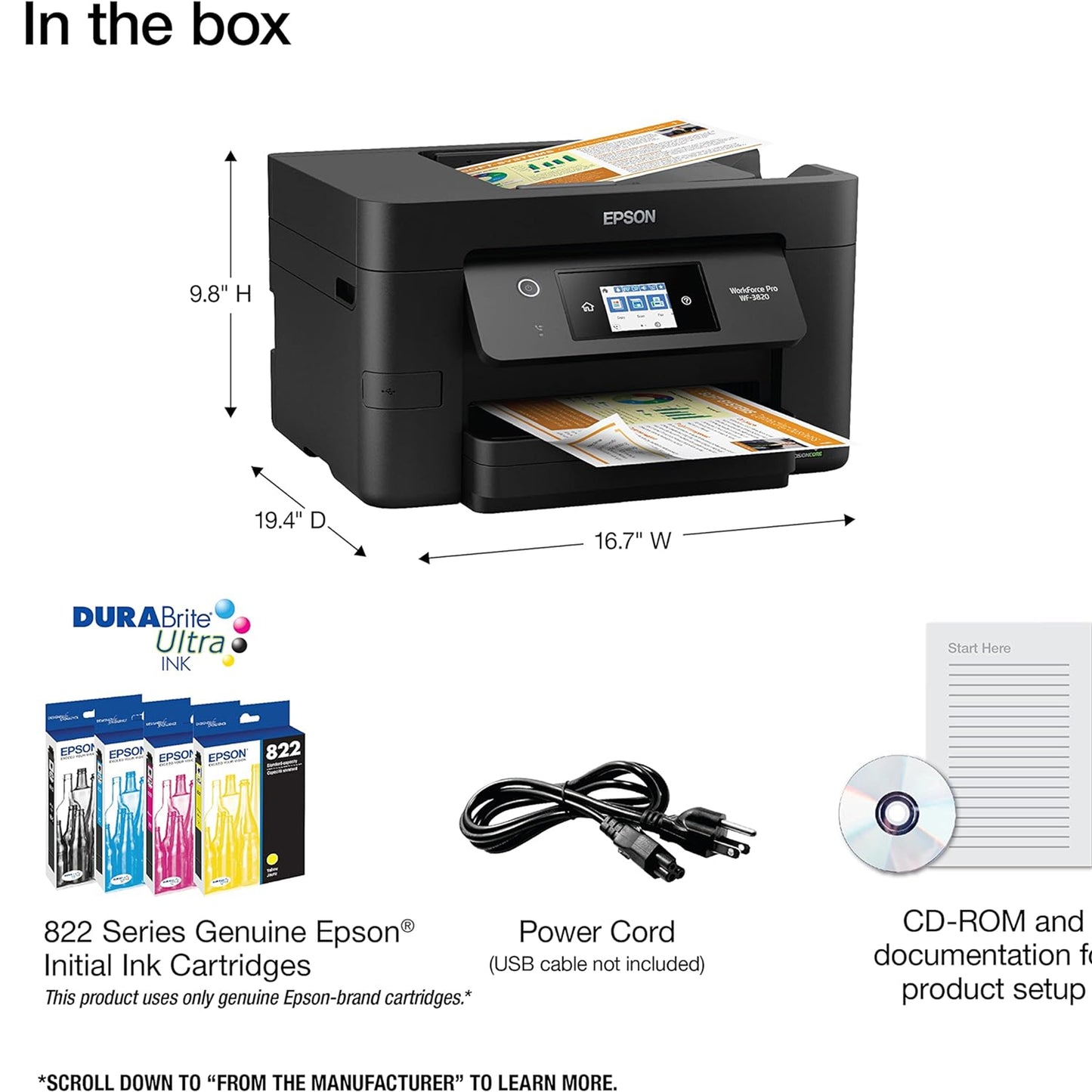 Epson Workforce Pro WF-3823 Wireless All-in-One Printer with Auto 2-Sided Printing, 35-Page ADF, 250-Sheet Paper Tray and 2.7" Color Touchscreen, Black
