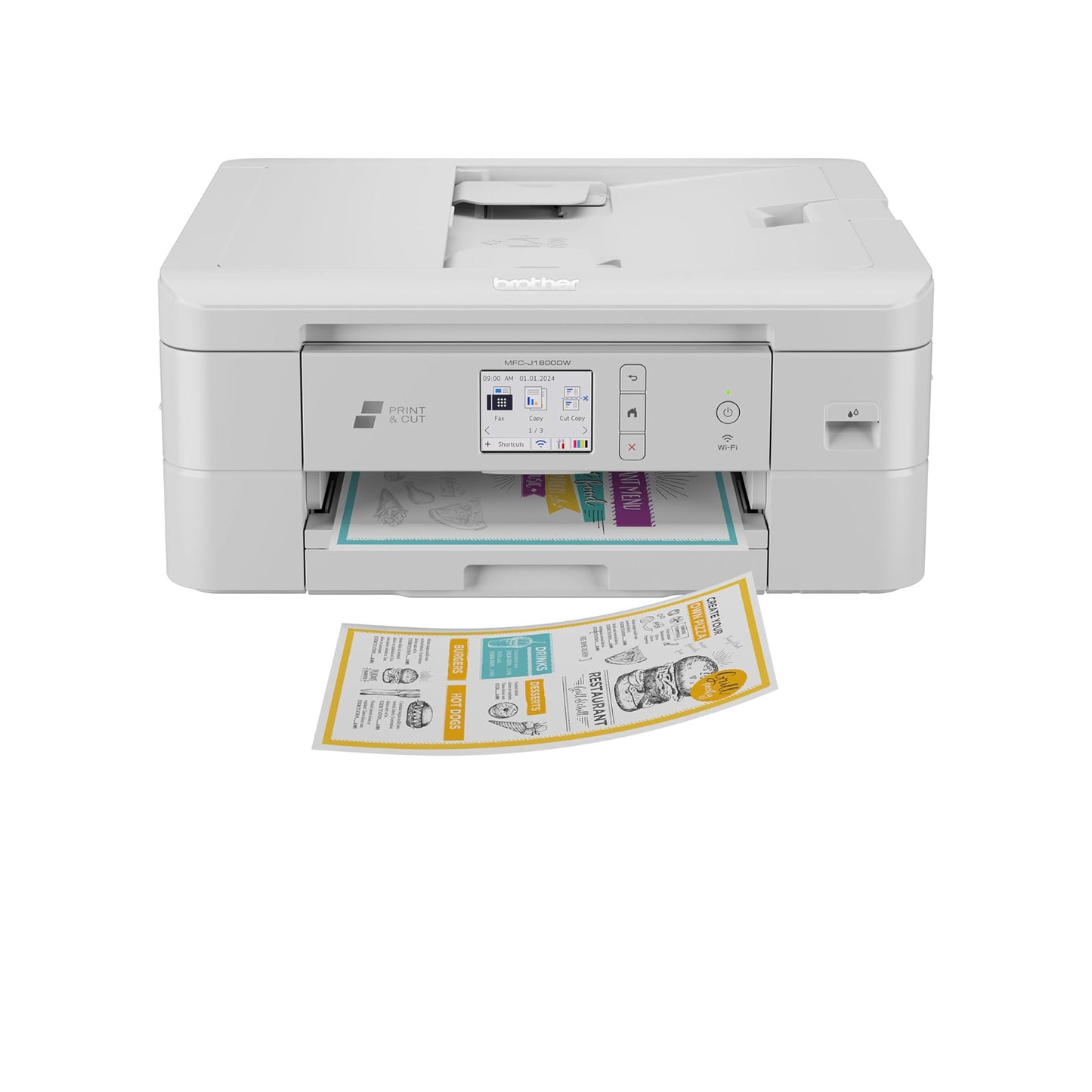 طابعة Brother Print &amp; Cut MFC-J1800DW اللاسلكية الملونة الكل في واحد النافثة للحبر مع قاطعة الورق الأوتوماتيكية