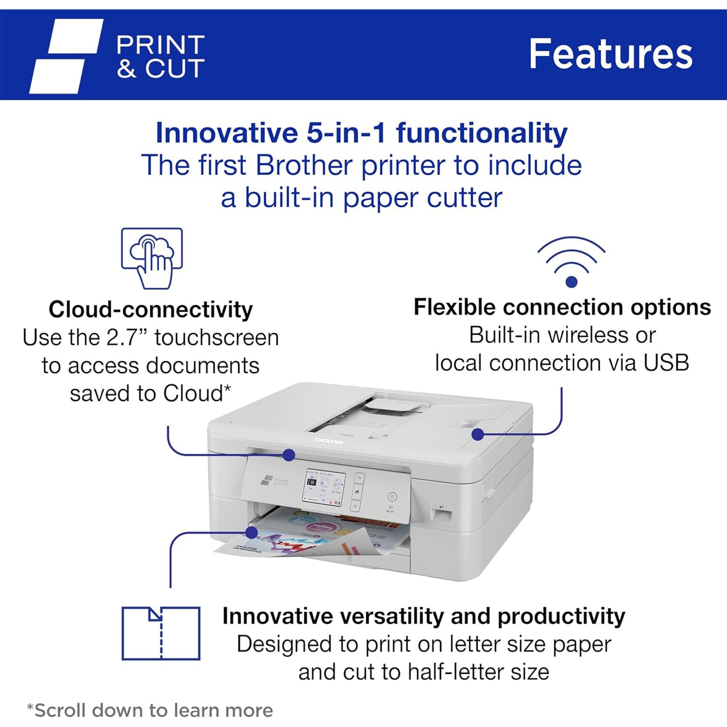 طابعة Brother Print &amp; Cut MFC-J1800DW اللاسلكية الملونة الكل في واحد النافثة للحبر مع قاطعة الورق الأوتوماتيكية