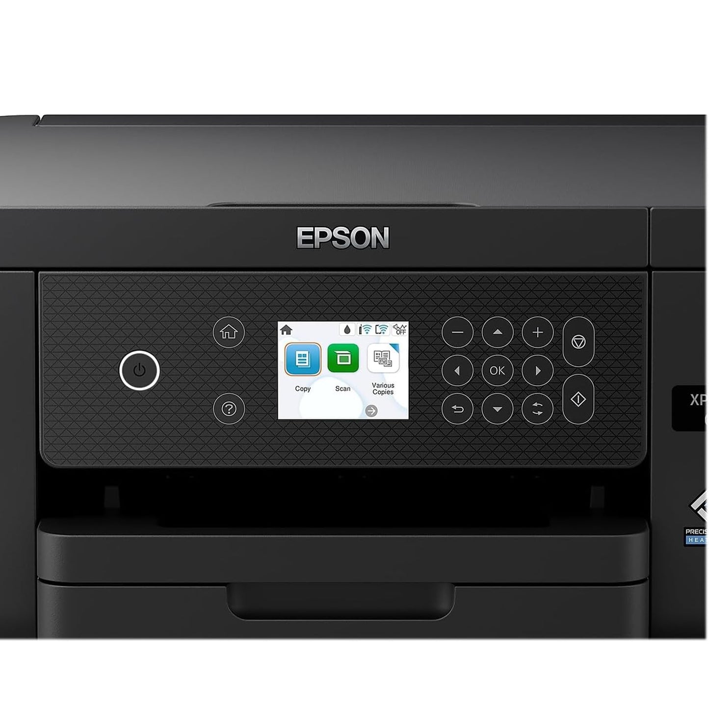 طابعة Epson Expression Home XP-5200 اللاسلكية متعددة الإمكانات الملونة مع المسح الضوئي والنسخ والطباعة التلقائية على الوجهين وصور بلا حدود وصينية ورق سعة 150 ورقة وشاشة ملونة مقاس 2.4 بوصة، باللون الأسود