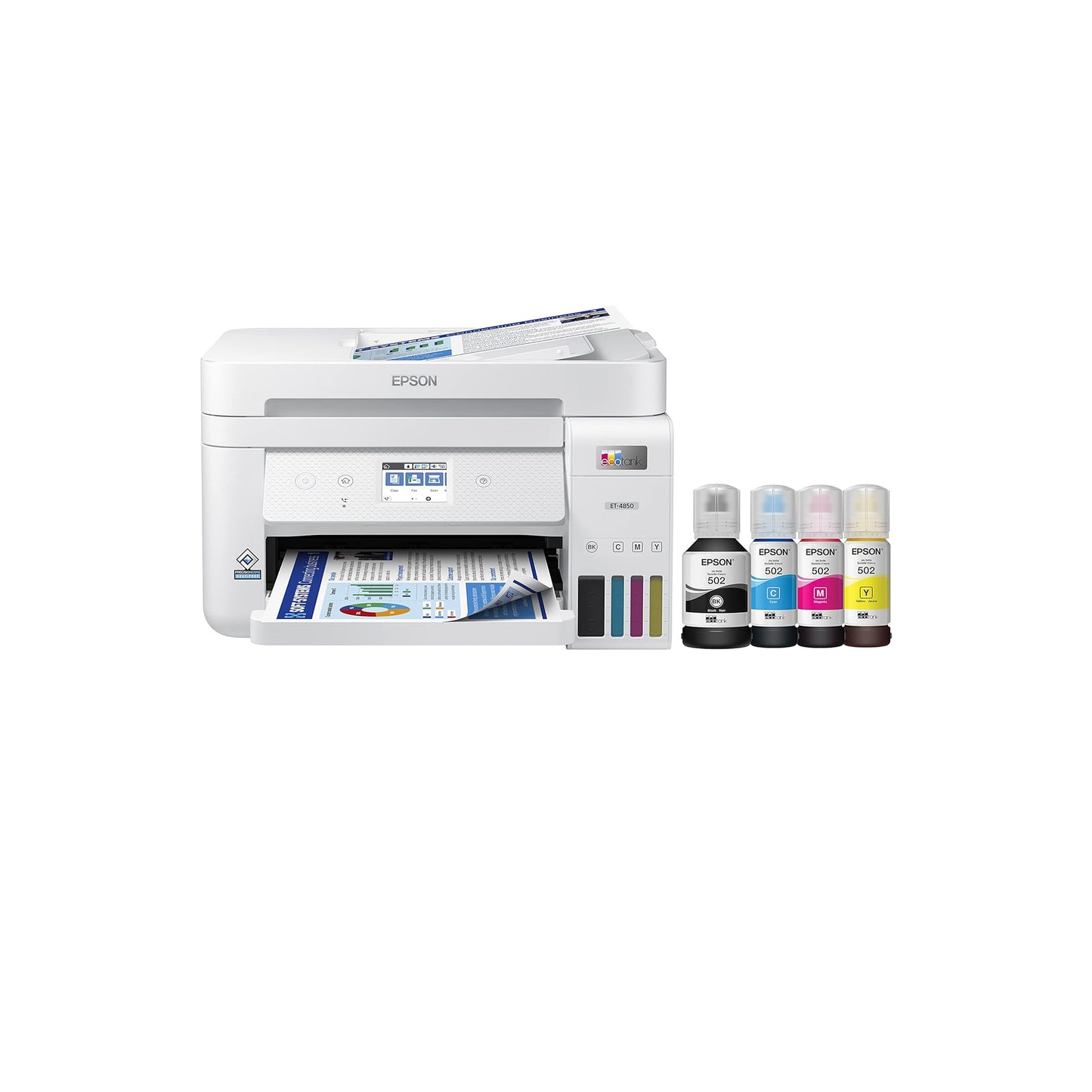 Epson EcoTank ET-4850 Wireless All-in-One Cartridge-Free Supertank Printer with Scanner, Copier, Fax, ADF and Ethernet – The Perfect Printer Office - White, Medium