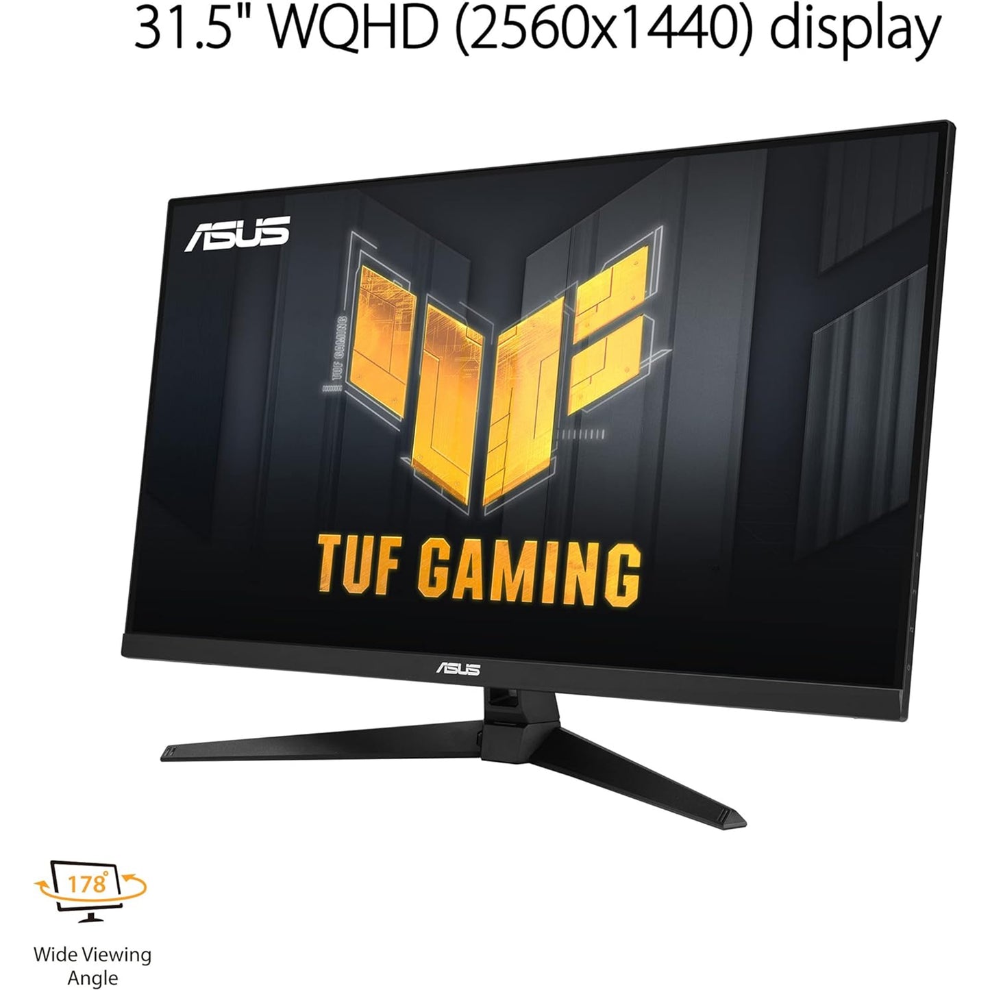 شاشة ASUS TUF Gaming مقاس 31.5 بوصة بدقة 1440 بكسل HDR (VG32AQA1A) - QHD (2560 × 1440)، 170 هرتز، 1 مللي ثانية، طمس حركة منخفض للغاية، FreeSync Premium، DisplayPort، HDMI، HDR-10، Shadow Boost، قابل للتركيب على الحائط VESA، أسود 