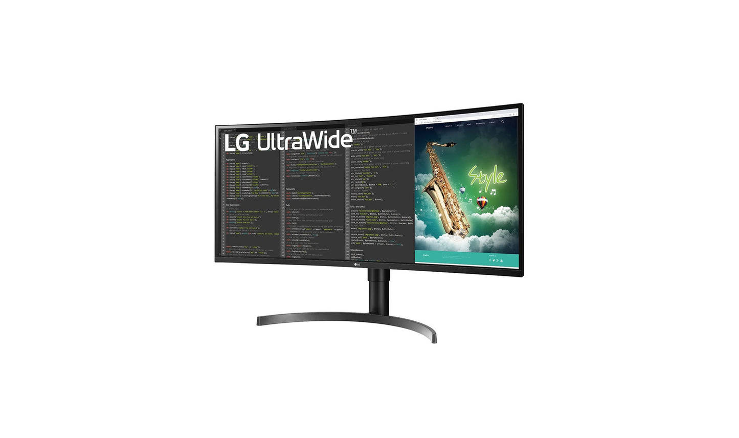 شاشة منحنية مقاس 35 بوصة VA HDR QHD UltraWide™‎ (3440x1440) مع معدل تحديث 100 هرتز، 5 مللي ثانية (GTG)، USB Type-C™، AMD FreeSync™، مزامنة الحركة الديناميكية، مثبت اللون الأسود، MaxxAudio® وتصميم مريح