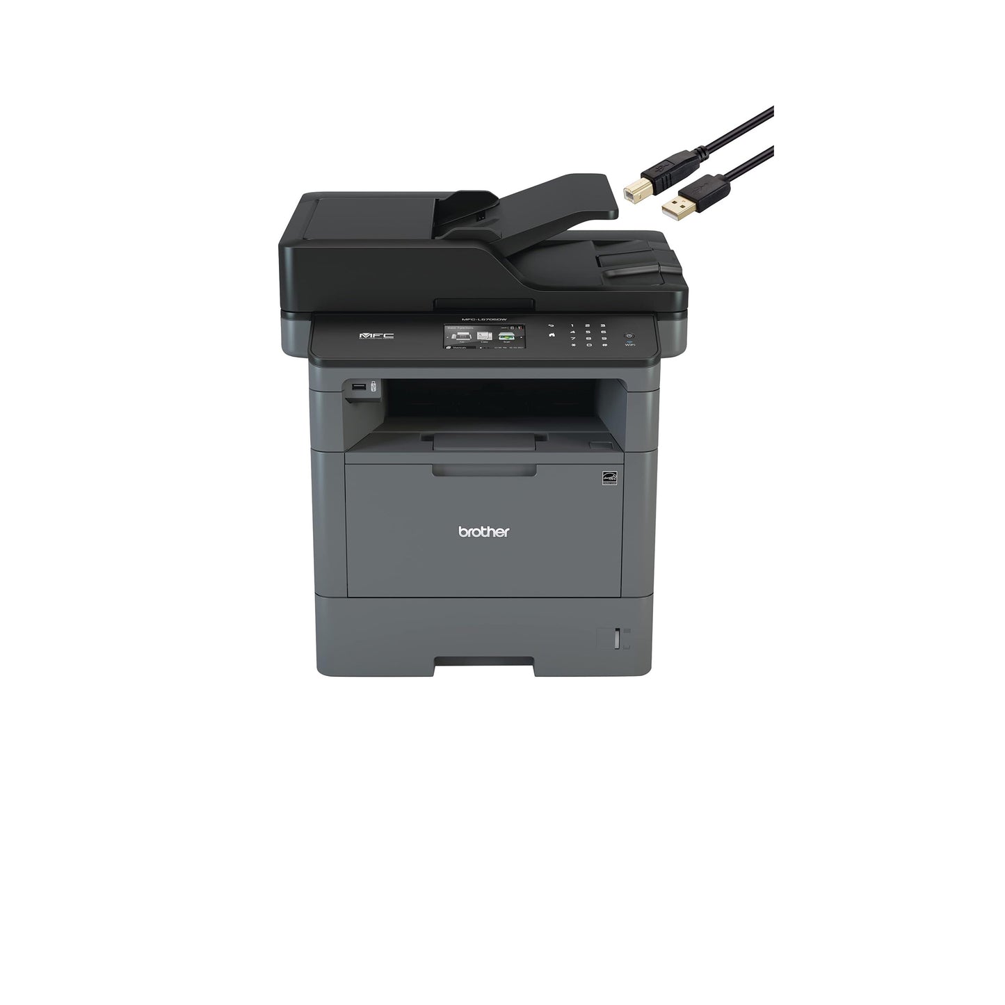 Brother MFC-L5705DW All-in-One Wireless Monochrome Laser Printer - Print Copy Scan Fax - 42 ppm, 1200x1200 dpi, 3.7" Touch LCD, 256MB Memory, Auto Duplex Printing, 50-Sheet ADF, BROAGE Printer_Cable