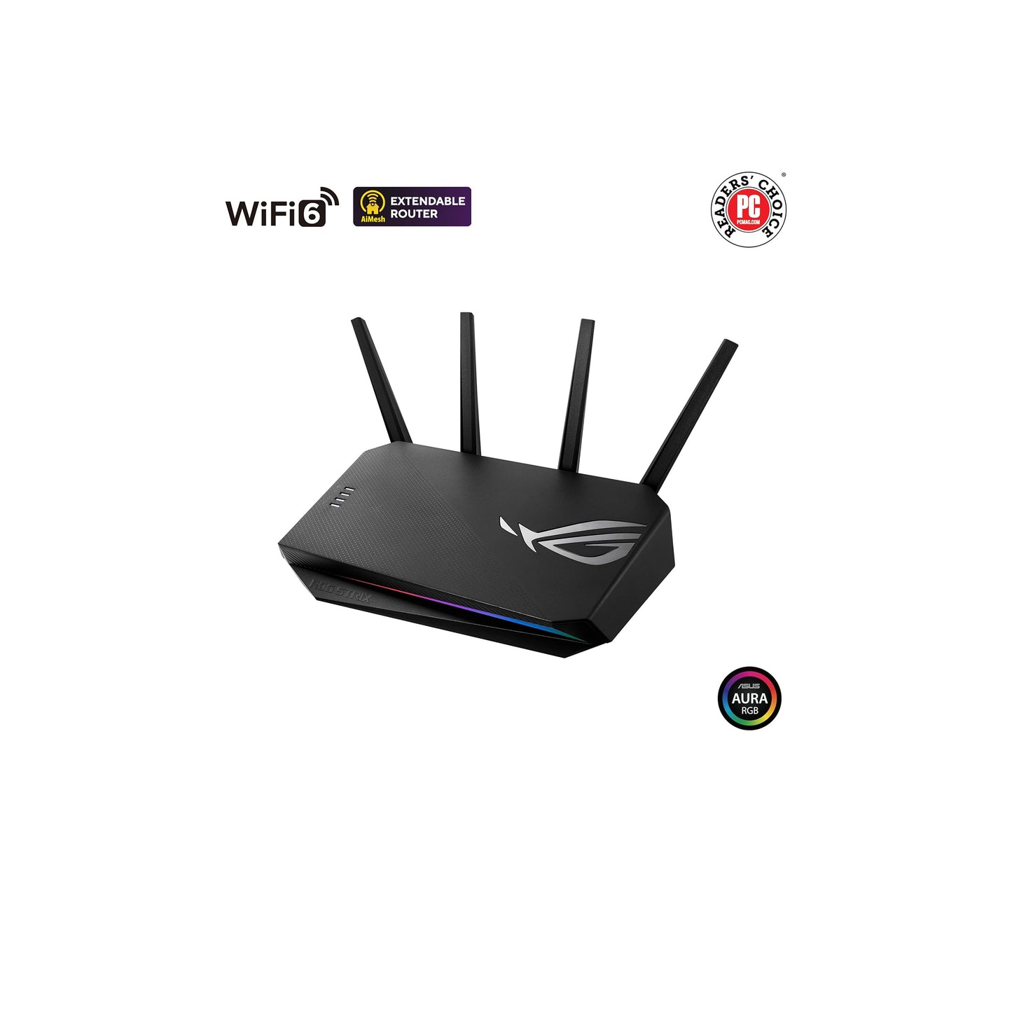 ASUS ROG Strix GS-AX3000 WiFi 6 Extendable Gaming Router, Gaming Port, Mobile Game Mode, Port Forwarding, VPN Fusion, Aura RGB, Subscription-free Network Security, Instant Guard, AiMesh Compatible