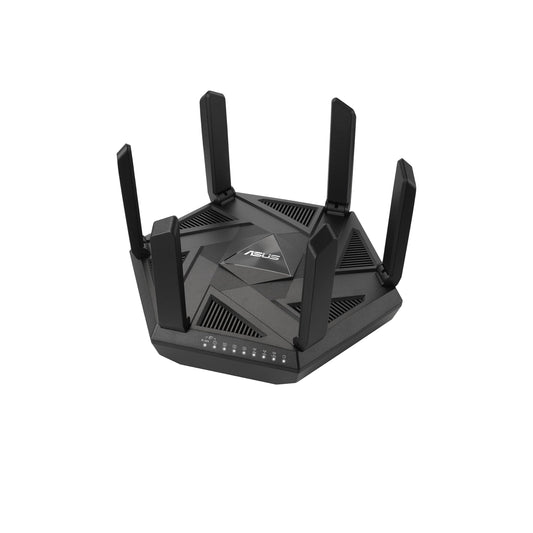 راوتر ASUS RT-AXE7800 ثلاثي الموجات WiFi 6E (802.11ax)، نطاق 6 جيجا هرتز، التصفح الآمن من ASUS، أمان الشبكة المحسن، الحماية الفورية، ميزات VPN مدمجة، أدوات الرقابة الأبوية، منفذ 2.5 جيجا، دعم AiMesh 