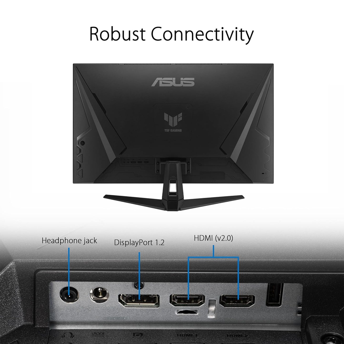 شاشة ASUS TUF Gaming مقاس 31.5 بوصة بدقة 1440 بكسل HDR (VG32AQA1A) - QHD (2560 × 1440)، 170 هرتز، 1 مللي ثانية، طمس حركة منخفض للغاية، FreeSync Premium، DisplayPort، HDMI، HDR-10، Shadow Boost، قابل للتركيب على الحائط VESA، أسود 