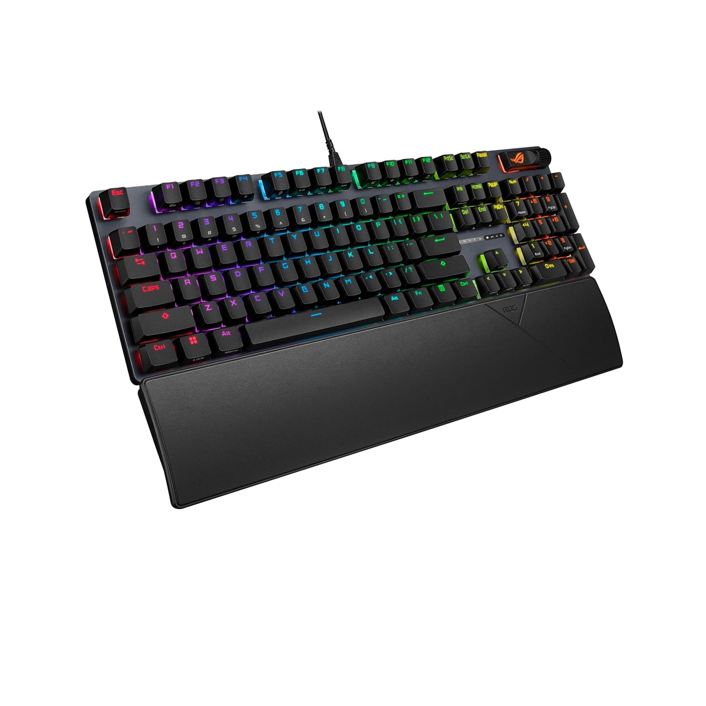 ASUS ROG Strix Scope II Gaming Keyboard, pre-lubed ROG RX Blue clicky Optical switches, Sound-dampening Foam, PBT doubleshot keycaps, Streaming hotkeys, Multi-Function Controls, Wrist Rest