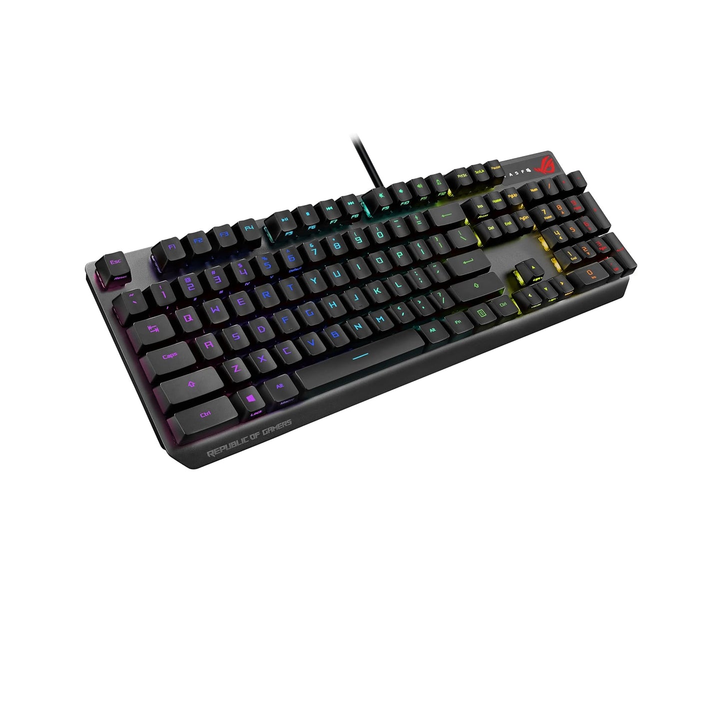 لوحة مفاتيح الألعاب ASUS ROG Strix Scope RX | مفاتيح زرقاء ميكانيكية بصرية، ماكرو قابل للبرمجة، إضاءة Aura Sync RGB، مرور USB 2.0، مقاومة للماء والغبار IP57، لوحة علوية من خليط معدني، أسود 