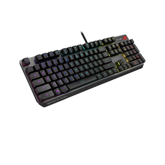 لوحة مفاتيح الألعاب ASUS ROG Strix Scope RX | مفاتيح زرقاء ميكانيكية بصرية، ماكرو قابل للبرمجة، إضاءة Aura Sync RGB، مرور USB 2.0، مقاومة للماء والغبار IP57، لوحة علوية من خليط معدني، أسود 