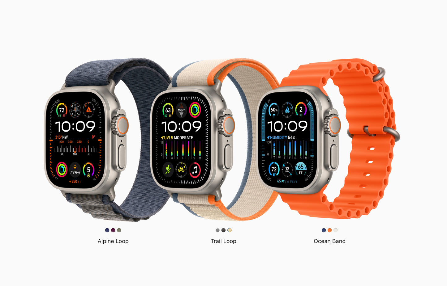 Apple Watch Ultra 2 [GPS + Cellular 49mm] ساعة ذكية مع هيكل متين من التيتانيوم وحلقة تريل خضراء/رمادية مقاس S/M. جهاز تعقب اللياقة البدنية، نظام تحديد المواقع العالمي (GPS) الدقيق، زر الإجراء، عمر بطارية طويل جدًا، محايد للكربون 