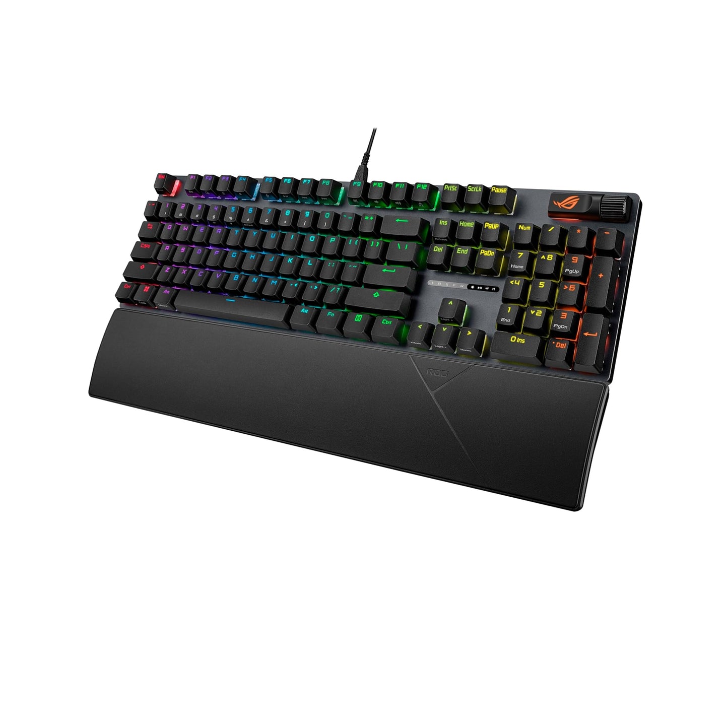 ASUS ROG Strix Scope II Gaming Keyboard, pre-lubed ROG RX Blue clicky Optical switches, Sound-dampening Foam, PBT doubleshot keycaps, Streaming hotkeys, Multi-Function Controls, Wrist Rest