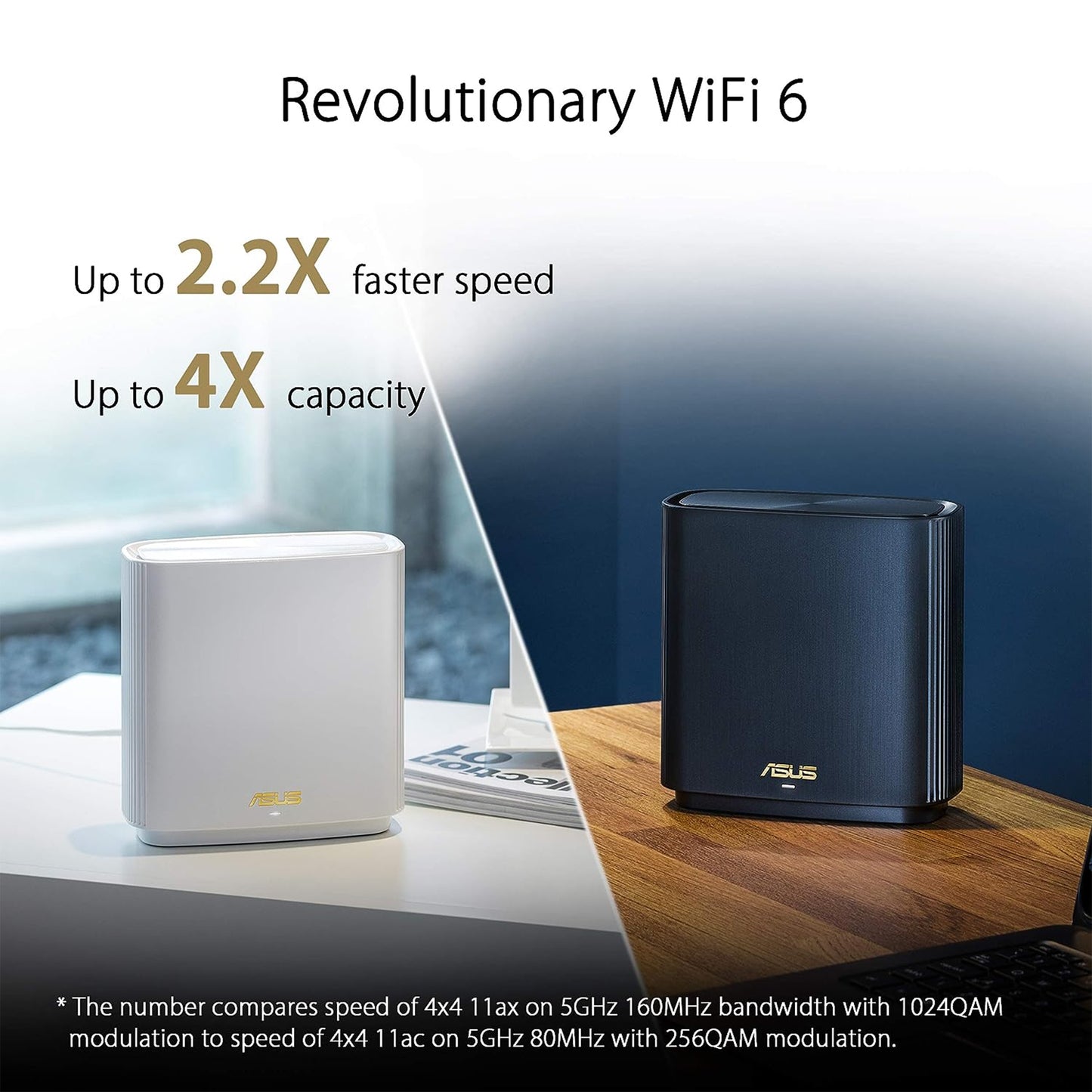 نظام ASUS ZenWiFi Whole-Home Tri-Band Mesh WiFi 6E (ET8 2PK)، تغطية تصل إلى 5,500 قدم مربع و6+غرف، 6600 ميجابت في الثانية، نطاق 6 جيجا هرتز جديد، AiMesh، حماية فورية 