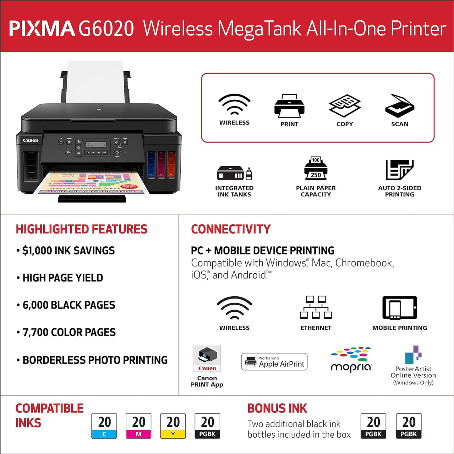 طابعة Canon PIXMA G7020 اللاسلكية MegaTank الكل في واحد