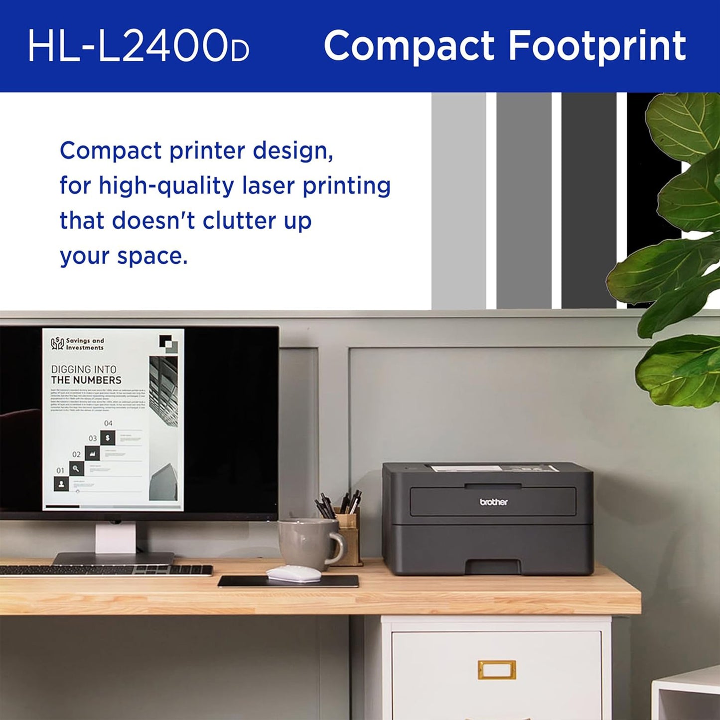 Brother HL-L2400D Compact Monochrome Laser Printer with Duplex Printing, USB Connection, Black & White Output