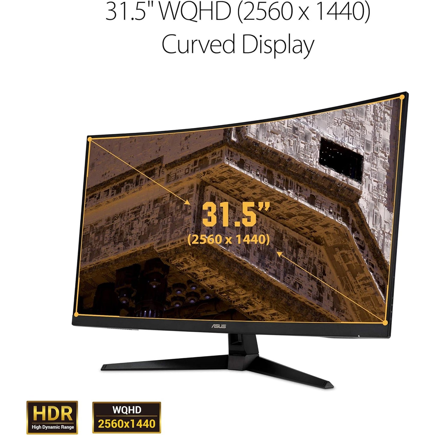 شاشة ASUS TUF Gaming 32 بوصة 1440P HDR منحنية (VG32VQ1B) - QHD (2560 × 1440)، 165 هرتز (يدعم 144 هرتز)، 1 مللي ثانية، طمس حركة منخفض للغاية، مكبر صوت، FreeSync Premium، قابل للتركيب على VESA، DisplayPort، HDMI، أسود