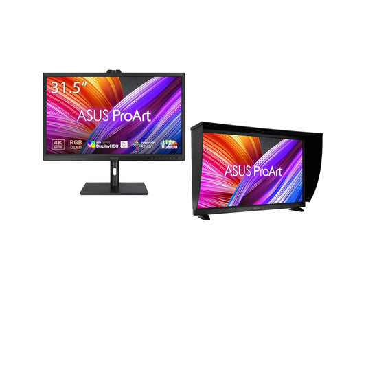 شاشة ASUS ProArt Display مقاس 31.5 بوصة بدقة 4K OLED (PA32DC) - مقياس ألوان مدمج بمحرك، دقة اللون ΔE&lt;1، 99% DCI-P3، USB-C، معايرة تلقائية، متوافقة مع شاشة الكمبيوتر المحمول وماك، أسود 