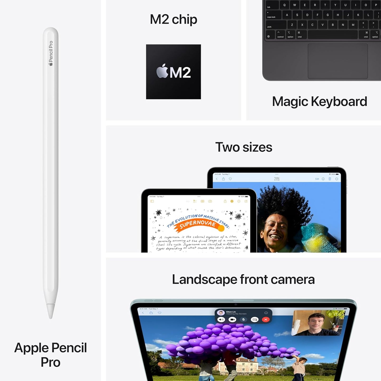 Apple iPad Air 13 بوصة (M2): شاشة Retina سائلة، 512 جيجابايت، كاميرا أمامية 12 ميجابكسل / كاميرا خلفية 12 ميجابكسل، شبكة Wi-Fi 6E + 5G خلوية مع eSIM، معرف اللمس، عمر البطارية طوال اليوم - رمادي فلكي