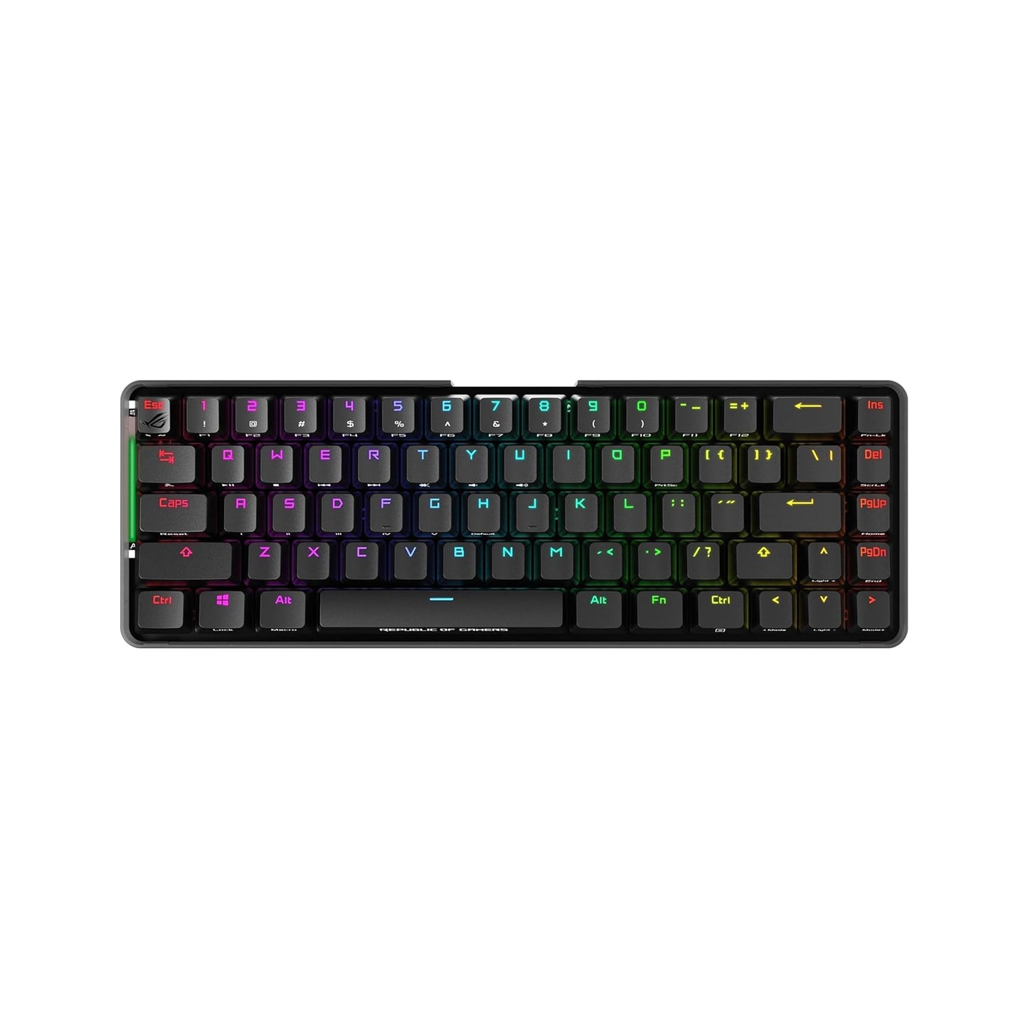 لوحة مفاتيح ميكانيكية للألعاب ASUS ROG Falchion NX 65% لاسلكية RGB | مفاتيح ROG NX Blue Clicky، أغطية مفاتيح PBT Doubleshot، سلكية / 2.4 جيجا هرتز، لوحة لمس، حافظة غطاء لوحة المفاتيح، دعم ماكرو، أسود/رمادي 