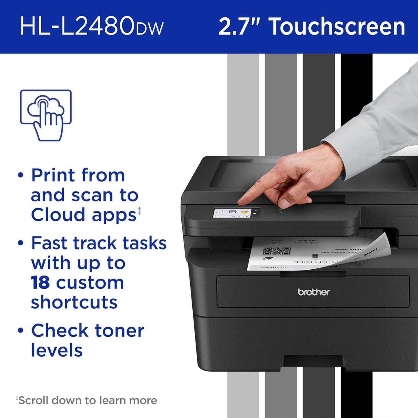 Brother HL-L2480DW Wireless Compact Monochrome Multi-Function Laser Printer with Copy and Scan, Duplex, Mobile, Black & White